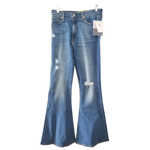SALE NWT Sandrine Rose Super Flare Jeans Indigo Wash Distressed USA Sz 29 - Picture 1 of 12